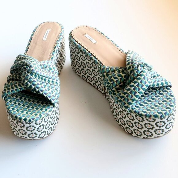 Leon Max Canvas Platform Wedge Slides Mule Sandals Statement Boho Summer Shoes - Picture 2 of 16